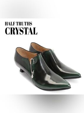 Fluevog EXCELLENT Half Truths Crystal green punk skull low heel-9 (fits 8/8.5)